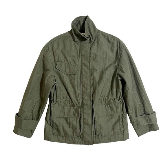 Vince Army Green Jacket Drawstring Waist Anorak Flap Pockets SZ XS